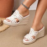 Summer Bobo Beach Mules Slipper Leisure White Espadrille Wedge Slide Sandals Slip On Platform High Heel Women Shoes EUR Size 45