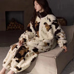 Thicken Coral Fleece Women's 2PCS Pajamas Set Loungewear Winter New Sleepwear Pijamas Suit Loose Casual Flannel Homewear Outwear