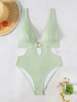 DEKA Sexy Ribbed One Piece Swimsuit Hollow Out Swimwear Women Female Deep V-neck Bathing Suit Beach Wear Push Up Monokini Swim