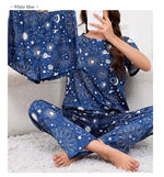 3-Piece Heart Print Pajama Women Sleepwear Home Clothes Short Sleeve Top with Shorts & Long Pants Pajamas Loungewear Short Suit