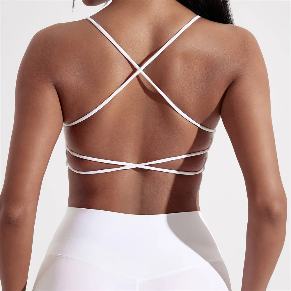 Solid Color cross back Women Fitness Sport bra top soft tight Comprehensive training jogging gym yoga underwear With chest pad