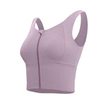 Women Sports Vest Sleeveless Round Neck Zipper Closure Fitness Bra Seamless Fabric Front Zipper Removable Chest Pad Underwear