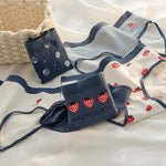 1-Pack Cute Strawberry Print Cotton Panties Sweet Striped Accents Women Low-Rise Underwear Breathable Soft Lingerie M-XL