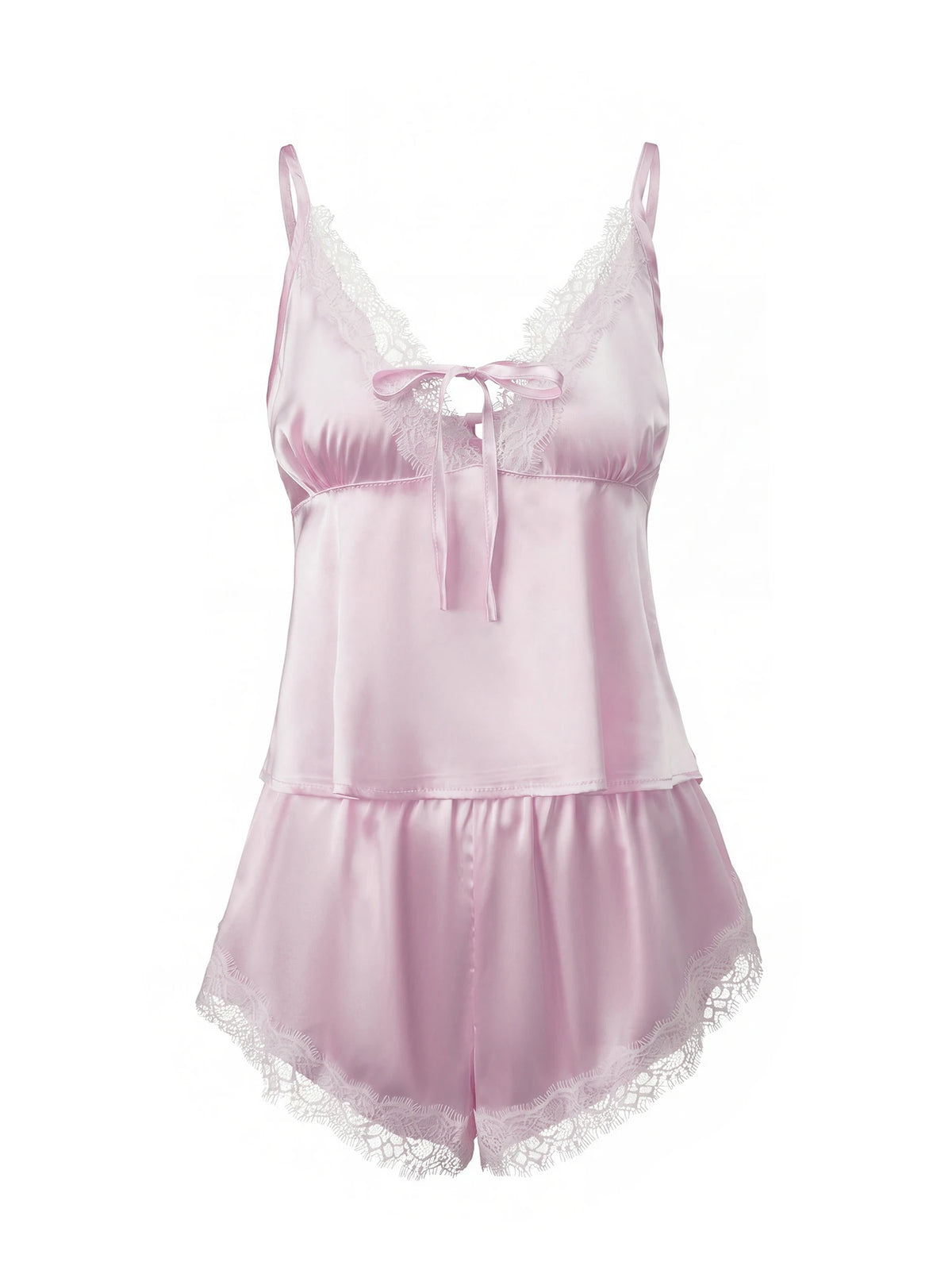 2026 Summer Women Pajama Sets Lace Trim Satin Babydoll Camisole Tops and Shorts Sets Lounge Sleepwear