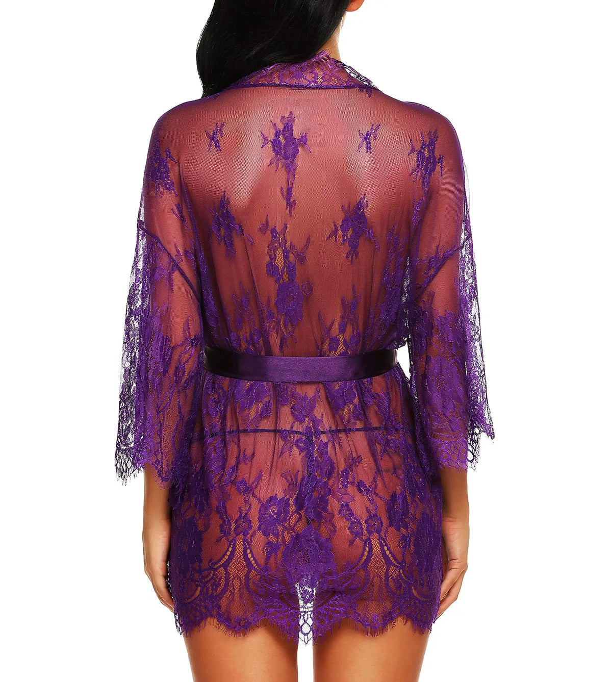 Romantic Lace Robe Set Women Sheer Floral Babydoll Lingerie Nightwear Belt Elegant Bridal Boudoir Sleepwear Mesh Nightgown