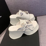 Metal Decor Chunky Platform Sandals Women 2026 Summer Open Toe High Heels Clogs Slippers Woman Bowknot Wedge Heel Sandles Female