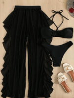 3 Piece Halter Cross Bikini Swimsuit & Sexy Thin Pants Swimwear Women 2026 Solid Bathing Swimming Swim Suit Female Beachwear