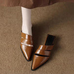2026 New French Chunky Heel Pointed Toe Mule Slippers Women Fashion Spring Summer Retro Shoes Scuff Slippers