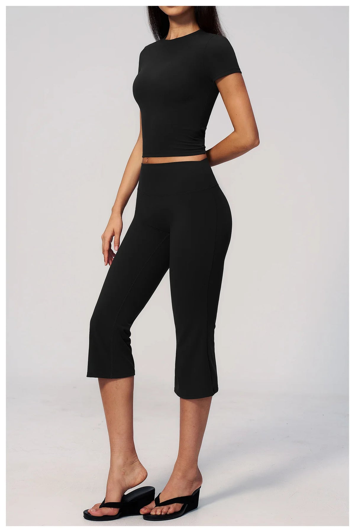 Yoga Set for Women High Waist Hip Lifting Tight Mid Pants Fitness Suit Short Sleeve O Neck Slimming Sports T Shirt Athletic Wear