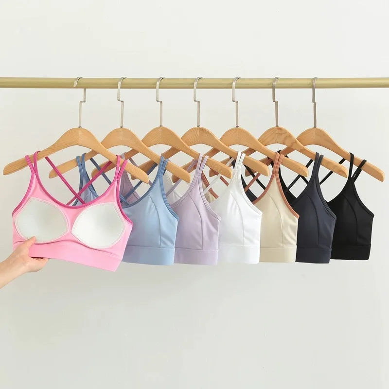 Women's Beautiful Back Contrasting Sports Bra Integrated Buckle Yoga Top Fitness Bra Supportive Active Wear