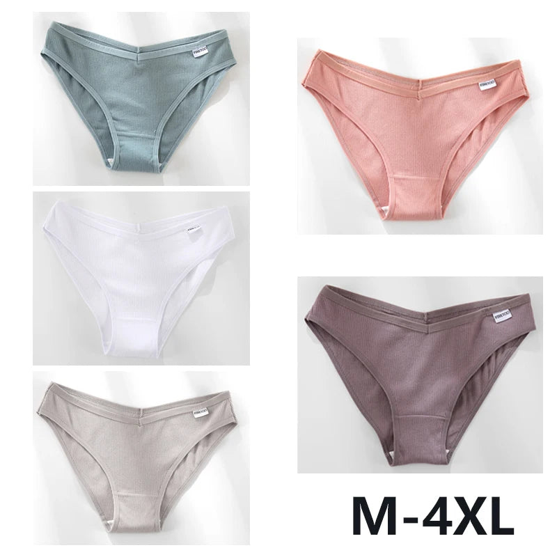 5Pcs Women Cotton Panties V-Belt Ladies Soft Female Sexy M-4XL Low-Rise Panties Bikini Underwear Comfortable Lingerie 2024