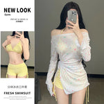 New Swimsuit for Women, Split Long Sleeved Sun Protection, Fresh and Sweet, Pure Desire, Beach Three Piece Swimsuit Set