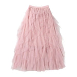 Flowy Hem Versatile Cake Skirt Women Midi Skirt Elastic High Waist Mesh Yarn Decor Long Skirt Solid Color