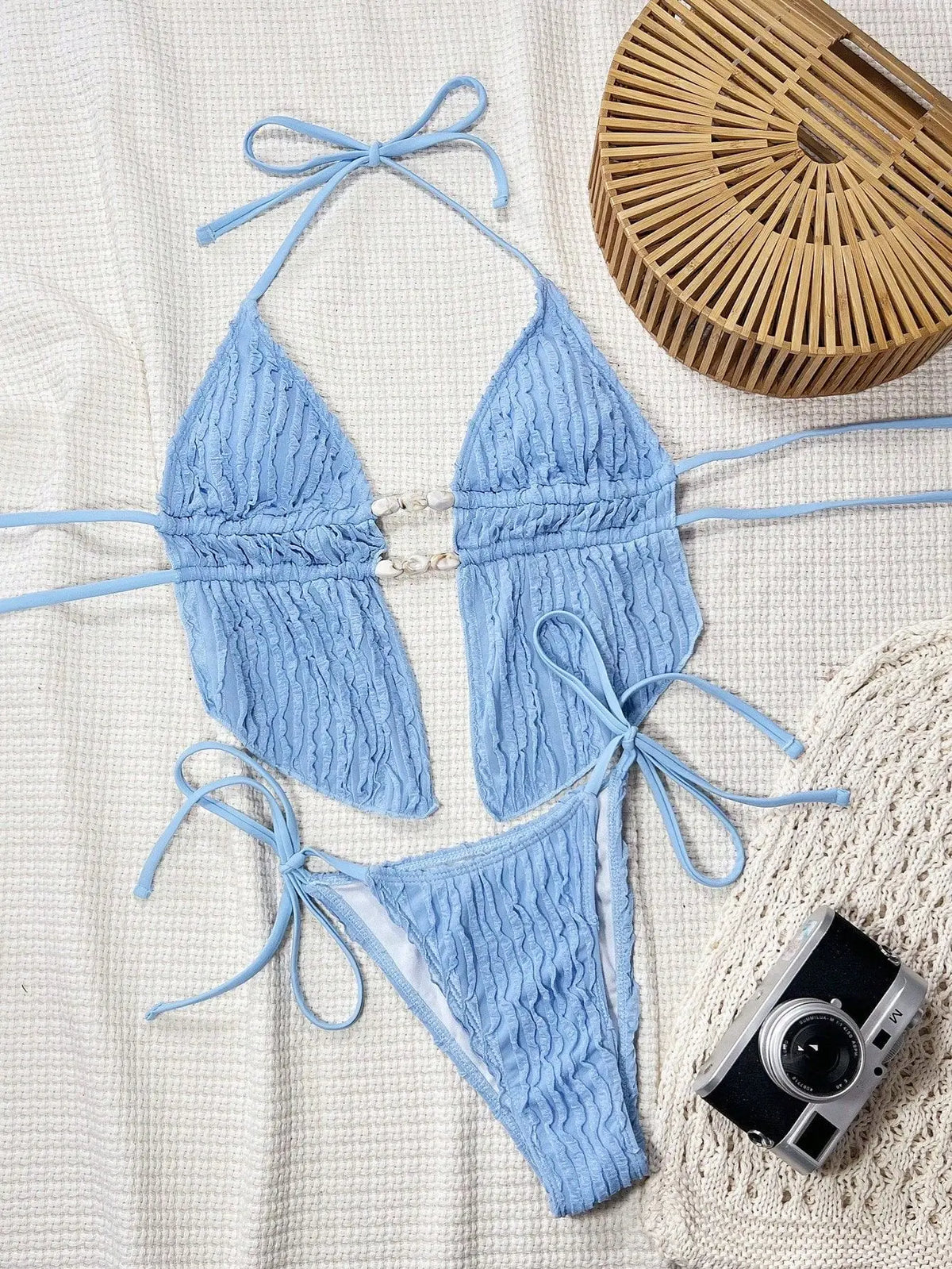 Sexy Triangle Bikini Women Summer Hollow Out Bandage Cross Crop Top Tie Side Thong Swimsuit Bathing Suit Holiday Swimwear
