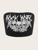 Gothic Punk Skull Letter Graphic Crop Top Women Y2K Vintage Grunge Summer Black Cute Tube Top Streetwear Corset Tops Clothes