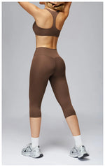 2 Pieces Yoga Set Women Sports Shirts Workout Top Fitness Suits Outdoor Gym Running Mid-length Pants Workout Clothes Tracksuits