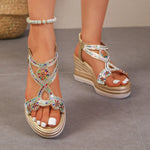 Bling Crystals Chunky Sandals Women 2026 Summer Elastic Band Wedges Platform Sandles Woman Plus Size 43 High Heel Rome Sandals