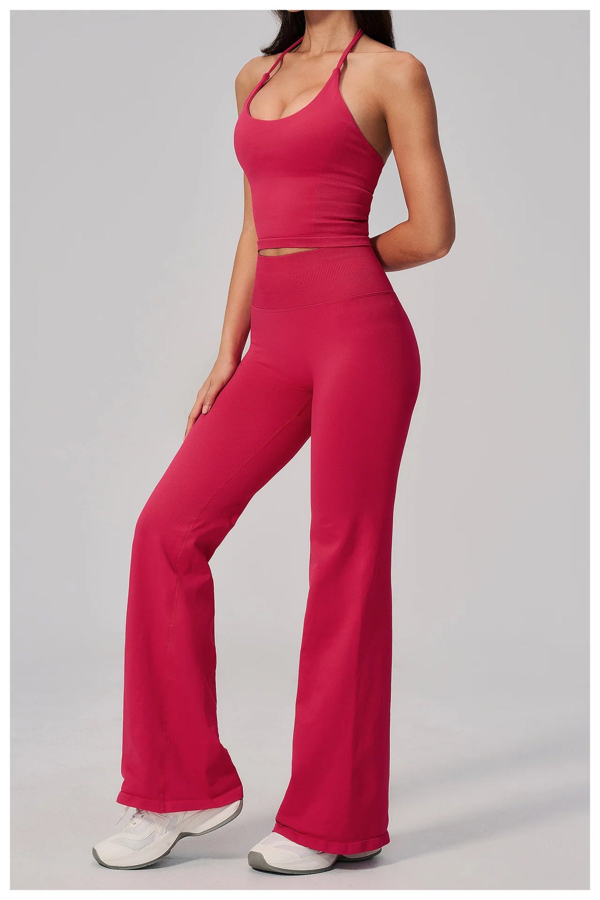 New Yoga Sets Women Summer Seamless Thread Hanging Neck Sports Vest Exercise Fitness Suit High Waist Wide Leg Pants Tracksuit