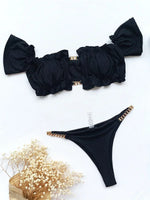 Sexy Ruffled Frill Off Shoulder Bikini Women Swimwear Female Swimsuit Two-pieces Bikini Set Ribbed Bathing Suit Swim Beach Wear