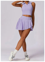 Outdoor Breathable Golf Wear Tennis Sport Sets Women Turn Down Collar Sleeveless Top Short 2 in 1 Skirt Running Fitness Set