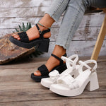 2026Sandals Comfort Shoes for Women Buckle Strap Suit Female Beige High Heels Square Toe Large Size New Fashion Black High-heel