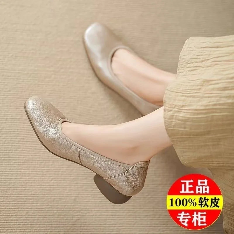 Comfortable Commuting Leather Shoes, French Style Shallow Low-Heel Single Shoes, Popular Women's 2026, Soft Sole Granny Shoes