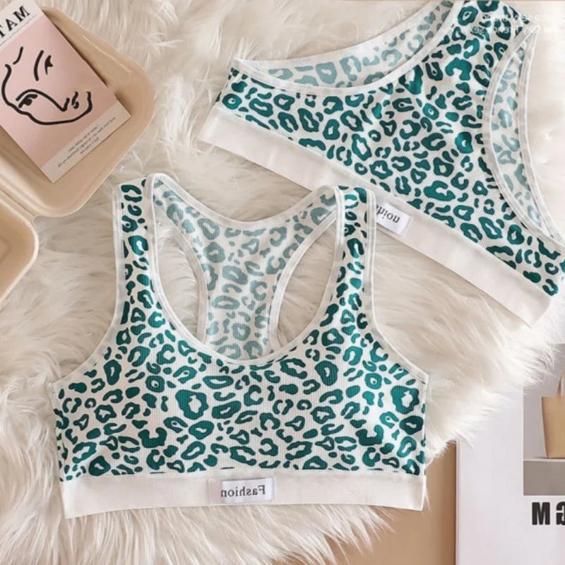 Seamless Bra Set Women Leopard Y-Shape Wireless Bra Low Waist Panties Sexy Lingerie Sport Brassiere Female Underwear Set