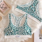 Seamless Bra Set Women Leopard Y-Shape Wireless Bra Low Waist Panties Sexy Lingerie Sport Brassiere Female Underwear Set