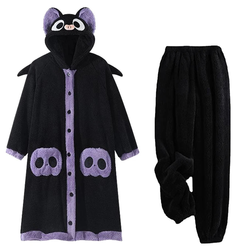 Cartoon Bat Plush Women's Pajamas Robes Anime Nightgown Winter Kawaii Animal Night Dress Halloween Party Vampire Cosplay Costume