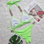 9 Colors Sexy Bikini Women Luxe Crystal Diamond Metal Chain Pit Striped Swimwear Swimsuit Bikinis Set Bathing Suit Beach Bikini