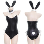 Bunny Girl Costume Women Sexy Cosplay Lingerie PU Faux Leather Bodysuit with Tie Headband Set Kawaii Rabbit Suit Uniform