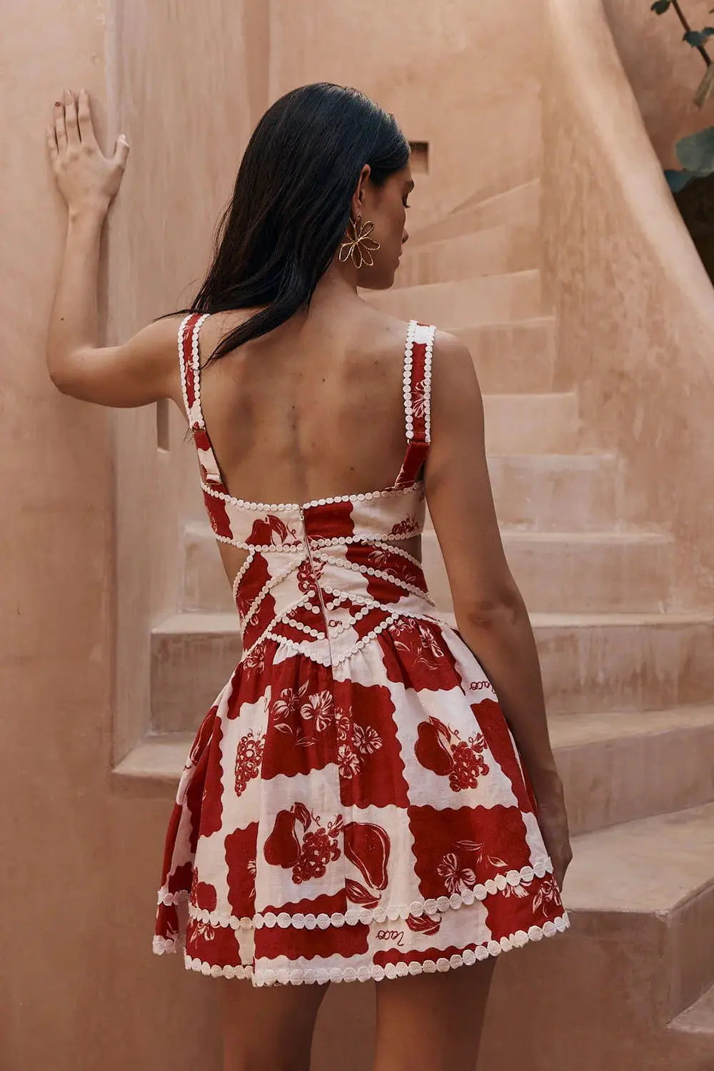 Sweet And Spicy Flower Print Mini Dresses Women Sexy Hollow Out Backless Sleeveless Short Dress Fashion Spaghetti Strap Vestidos