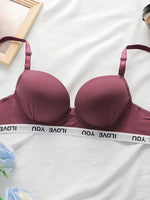 Underwired Push Up Bra Women Letter Printed Underband Adjustable Thin Straps Support Gathering Daily Lingerie B6067