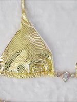 Snake Skin Rhinestone Diamond Bikini Female Swimsuit Women Swimwear Two-pieces Bikini Set High Cut Halter Bathing Suit Swim Lady