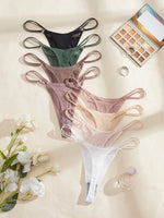 8PCS Women's Panties Solid Mesh Low Rise Underwear Thin Female Thong Sexy Lingerie