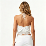 2026 Summer Women's Backless Lace Hem Tank Tops Slim Fit Halter Vest Daily Fashion Going Out Sleeveless Shirts