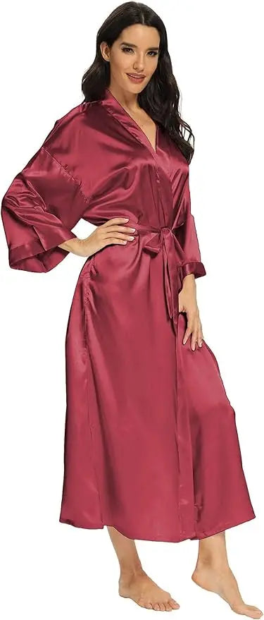 Women's Satin Robe Belted Elegant Solid Color Silky Comfort Bathrobe Loungewear