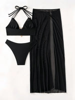 3 Pieces Halter Bikinis 2026 Solid Swimwear Female Sexy Swimsuit Women With Mesh Beach Dress Bathers Bathing Swimming Swim Suit