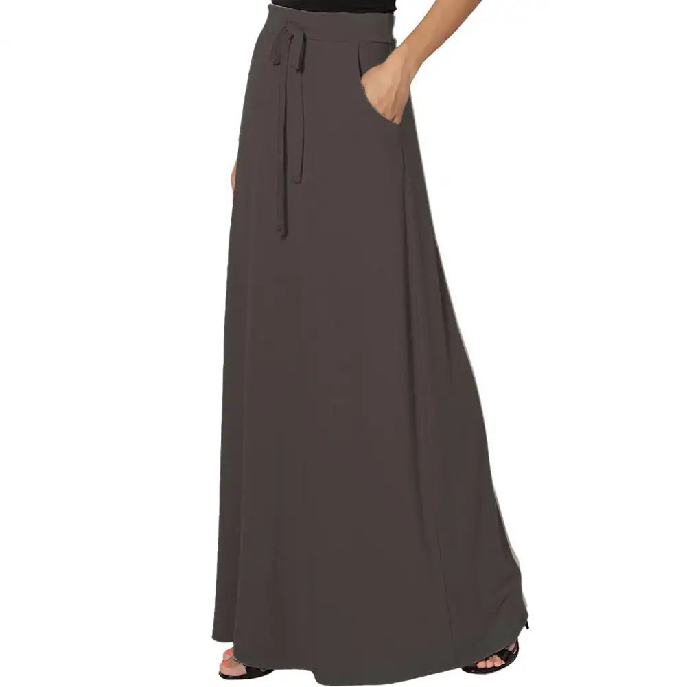 Women Maxi Skirt Adjustable Drawstring High-Waisted Solid Color Long Skirt with Pockets Casual Work Skirt Skirts for women