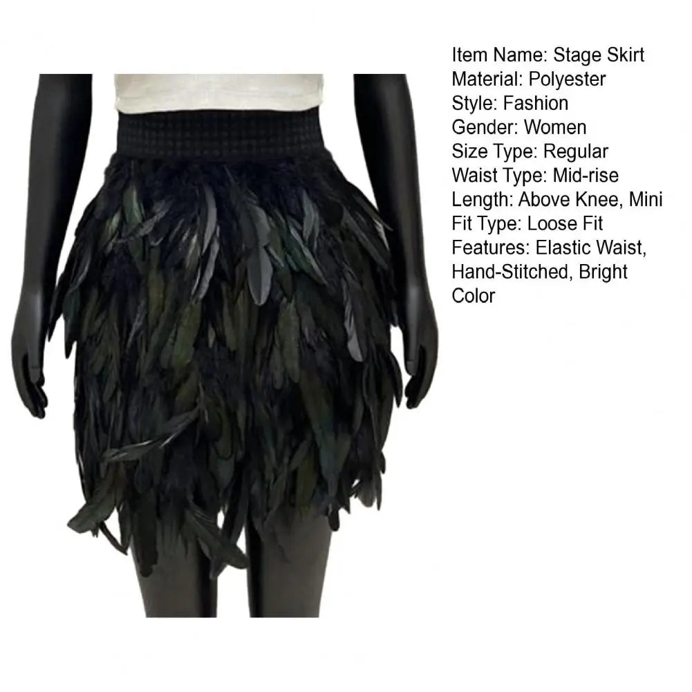 Festival Faux Feather Skirt Punk Gothic Style Hand-Stitched Design Stage Performance Punk Gothic Mini Short Skirt