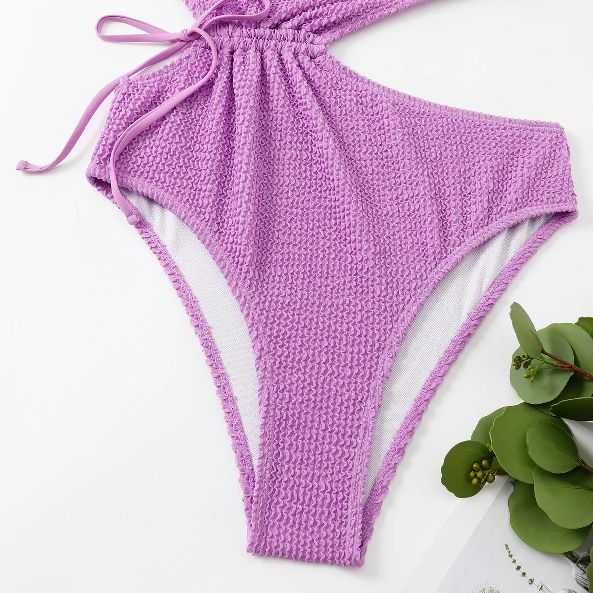 One Shoulder Women's Swimsuit One Piece Cut Out Sexy Swimwear Women 2022 Textured Monokini Solid Bathing Suit Beach Wear Purple