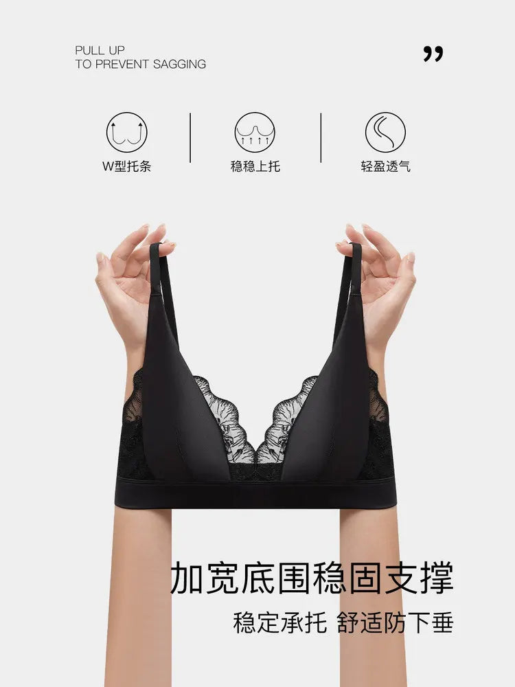 Sexy Summer Bra Sin Aros, French Lingerie Encaje Triangulo Pecho Pequeño, Bralette Suave Puro Deseo Saten MOYISU 32-38-S-XL AB
