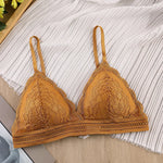 Women Bralette Sexy Lingerie French Style Lace Bra Triangle Cup Brassiere V-neck Solid Color Adjustable Underwear Padded Bra