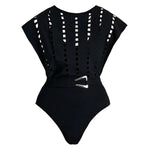 New 2Pcs Black Hollow Swimsuit Women Sexy Swimwear With Midi Skirt Push Up Bikini Female Biquini Bathingsuit Bodysuit Beachwear