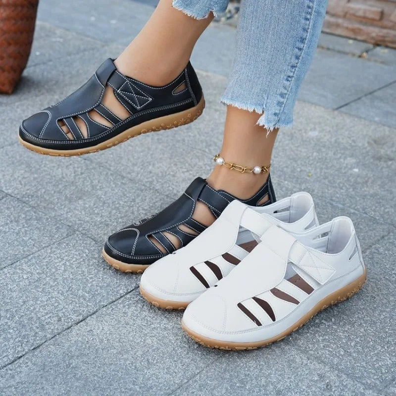 Women Casual Sandals SummerHollow Flat Sandals Comfortable Round Head Closed Toe Beach Shoes Sandalias De Mujer