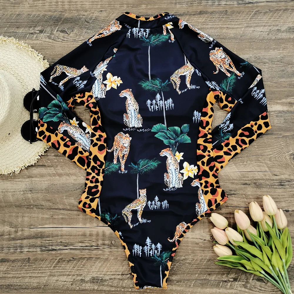 2026 Surfing Sport Swimsuit Long Sleeves Women One Piece SwimsuitSwimwear Solid Monokini Bathing Suit Tropical Bodysuit Female