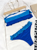 Ruffle Block Color Bikini Set Women 2026 Sexy Strapless Off-Shoulder Swimsuit Sexy High Waist Backless Bathing Suit Beachwear