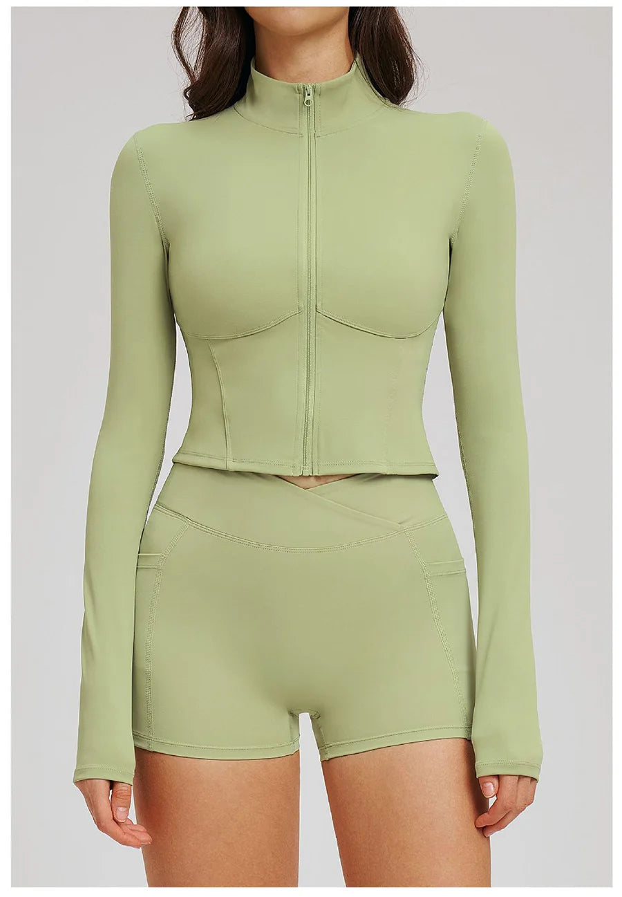 Yoga Suit Women Tracksuit Long-sleeved Jacket Shorts Suit Outfit Gym 2PCS Set Fitness Running Workout Clothes Push Up Sportswear