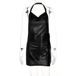 Sexy Hot Girl Slim Halter Neck Mini Dress Fold V-neck Low Cut Backless Bodycon Slit Short Dresses Streetwear Lady Party Vestidos