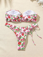 New Sexy Floral Print Bandeau Bikini 2024 Women Swimwear Female Swimsuit Two Pieces Thong Bikini Set Bather Tie Bathing Suit